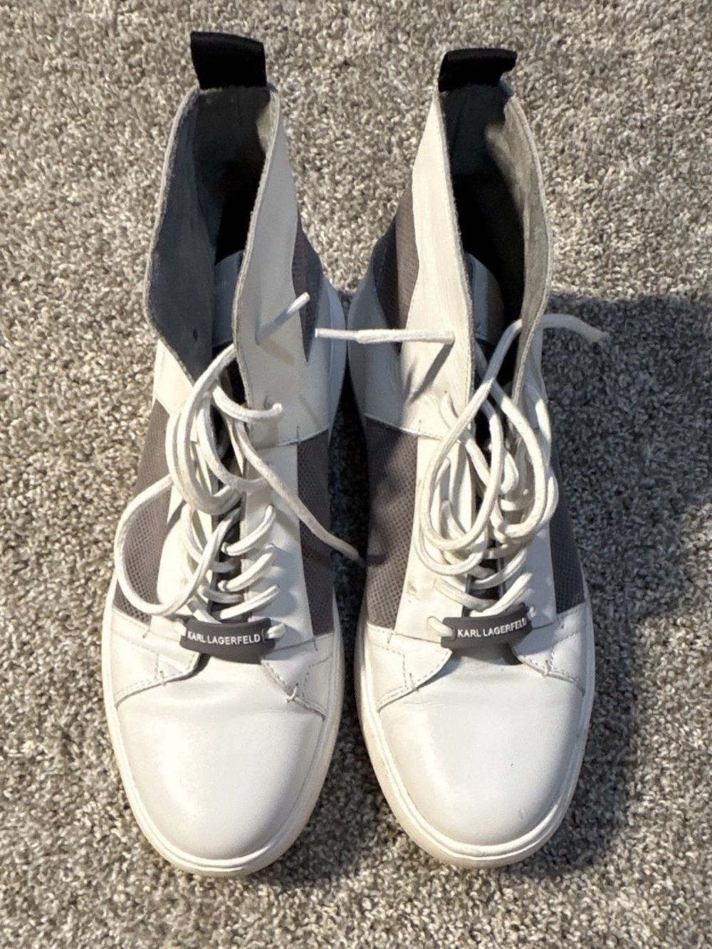 KARL LAGERFELD Men’s HighTop Lace-Up Leather Sneakers White/Gray/Black size 10.5